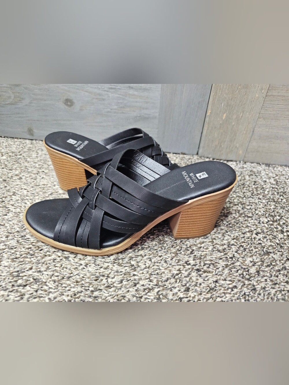 White Mountain Be Happy Woven Block Heel Sandals sz 8.5